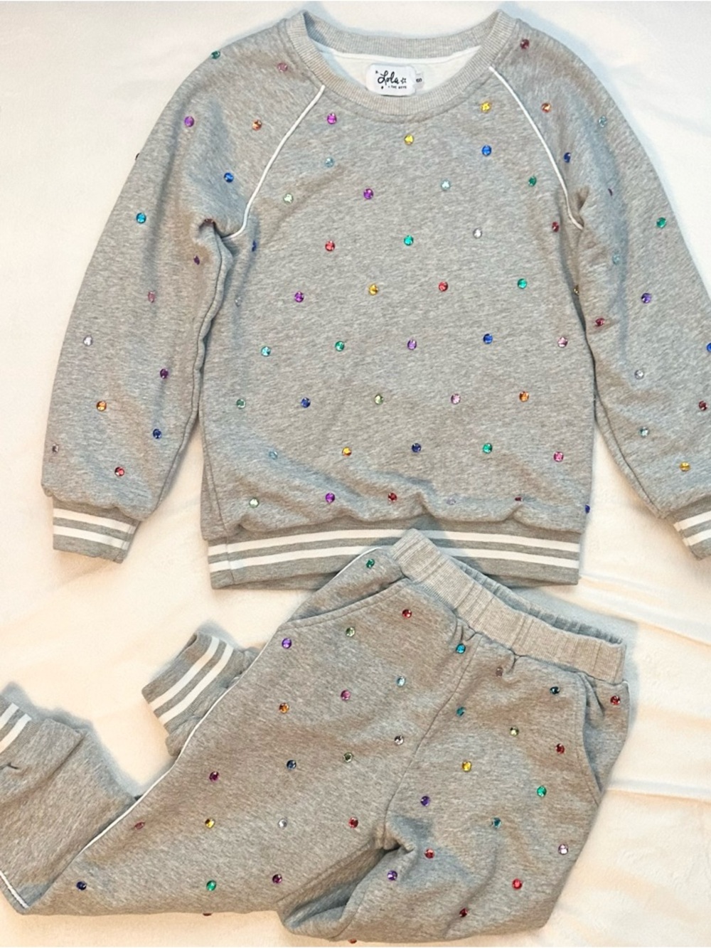 Lola + the Boys Rainbow Gem Sweatsuit Track Set Sweatshirt Pants Girls 8 gray